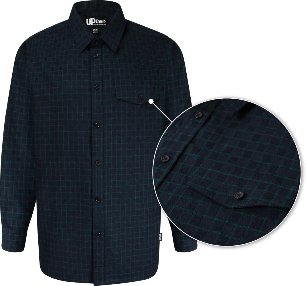 Uptheir Strickland All Over Check Long Sleeve Shirt - Forest Navy 4 Uptheir Strickland All Over Check Long Sleeve Shirt - Forest Navy - Image 2