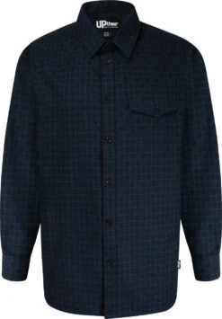 Uptheir Strickland All Over Check Long Sleeve Shirt - Forest Navy