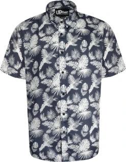 Uptheir Danes Botanical Leaf Print SS Shirt - Navy