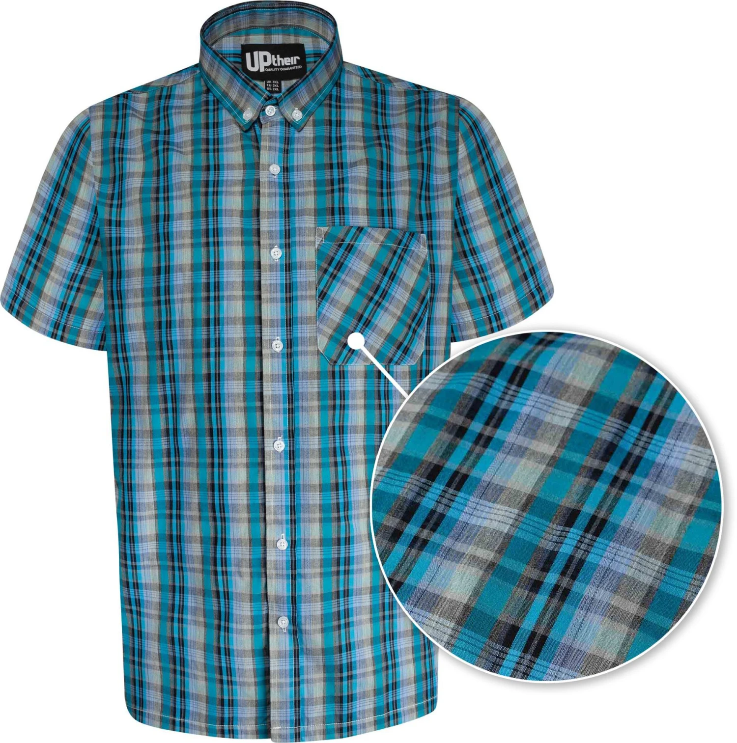 Uptheir Siena Short Sleeve Checked Shirt - Blue 4 Uptheir Siena Short Sleeve Checked Shirt - Blue - Image 2
